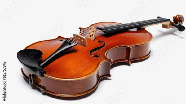 Fototapeta Graceful violin on a clean white backdrop epitomizes classical elegance and musical artistry