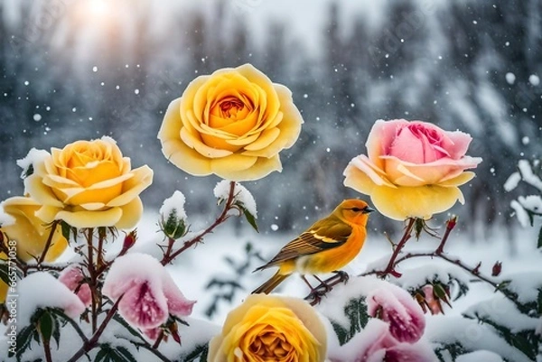 Fototapeta roses in the snow