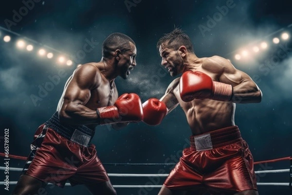 Fototapeta Two boxers in the ring facing each other