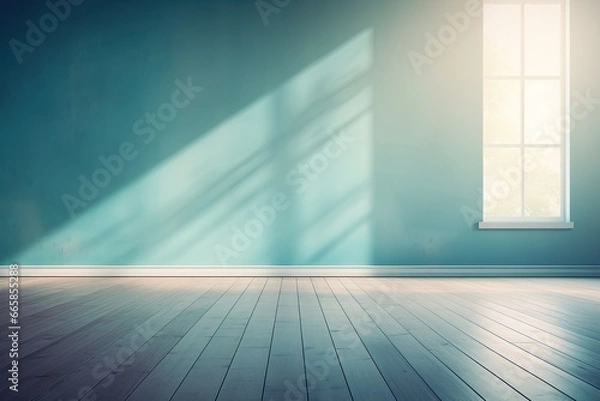 Fototapeta Sunlight falling into an empty room with a mock up wall.