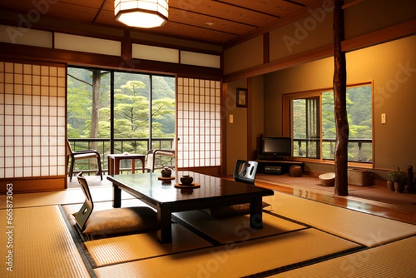 Fototapeta 外から明るい光が差し込む伝統的な和室