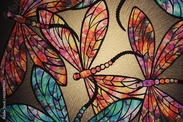 Obraz Dragonflies on a glass window.