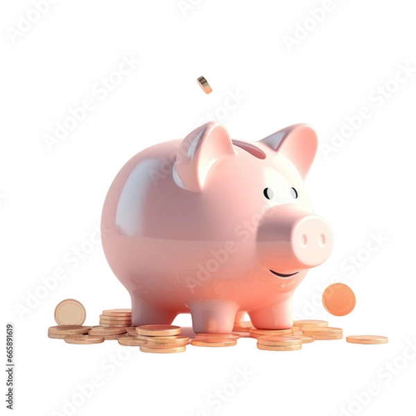 Obraz piggy bank with coins. Pastel background. 3D rendering. Financial and investment business concepts
