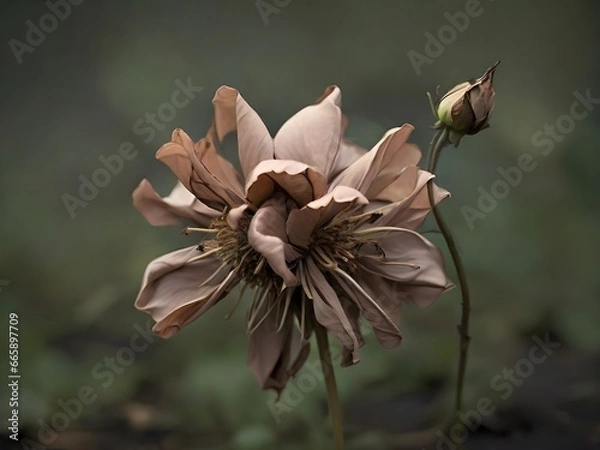 Fototapeta A wilted flower, its petals drooping and its stem bending under the weight of its own exhaustion.
