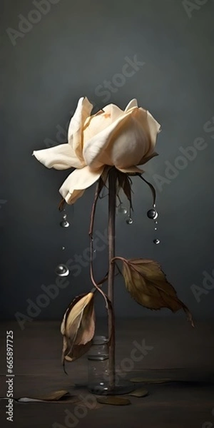 Fototapeta A wilted flower, its petals drooping and its stem bending under the weight of its own exhaustion.