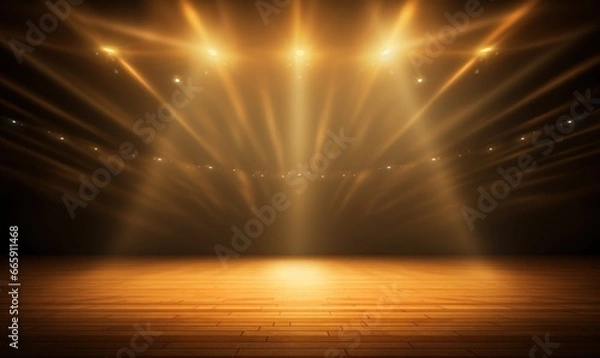 Obraz Empty stage podium background, luxury gold background with shiny glow lights