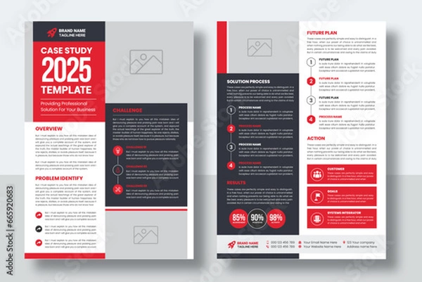 Fototapeta Case study template with Blue layout | Business Case Study Booklet | Double Side Flyer	