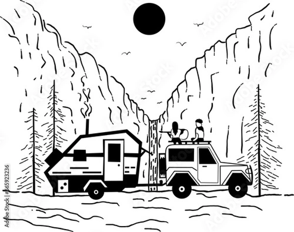 Fototapeta one line design vector illustration of scenery