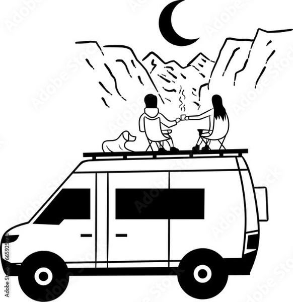 Fototapeta camping illustration vector sketch design