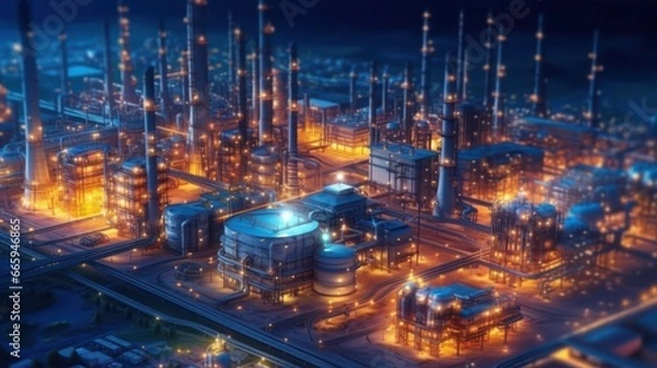 Fototapeta Close-up view Oil and gas industrial refinery zone,Detail of equipment oil pipeline steel with valve from large oil storage tank at cloudy sky