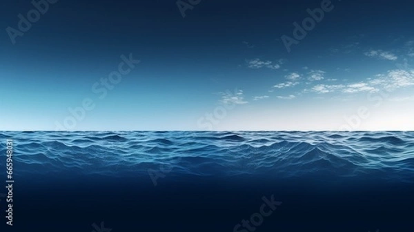 Fototapeta Split view horizon of blue sky with clouds and deep blue underwater ocean. Breathtaking Oceanic Panorama - with copy space to insert ads.