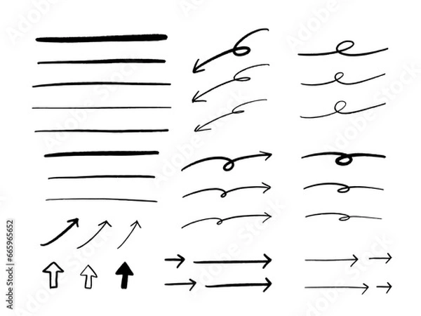 Obraz 手描きのラインと矢印セット　モノクロ