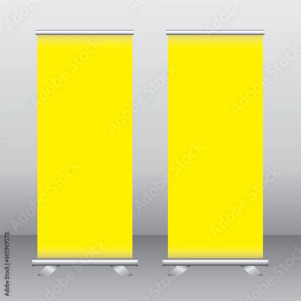 Obraz illustration of a yellow wall with a roll up banner