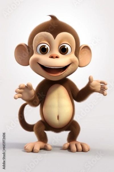 Fototapeta funny cartoon character cute monkey 3d animation Made with Generative AI