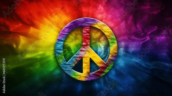 Obraz Mesmerizing peace sign with colorful rainbow explosion, generated with ai