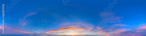 Fototapeta 360 VR 2:1 equirectangular sunset sky background overlay. Ideal for 360 VR sky replacement. High quality 300 dpi, adobe rgb color profile