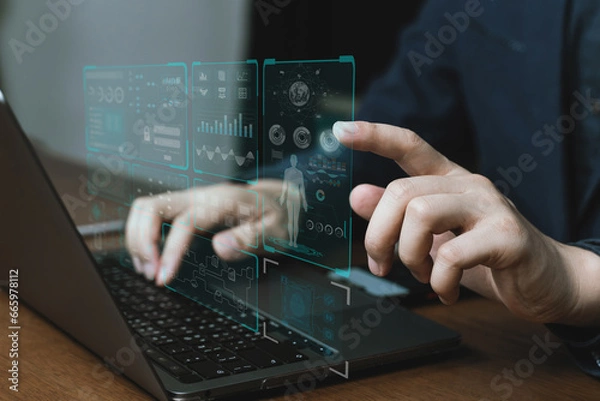 Obraz Digital technology visual screen, UX UI screen technology, business digital working with lap visual screen.