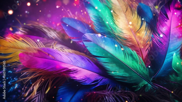 Fototapeta Colorful feathers, fireworks motive, generated with ai