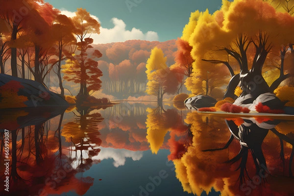 Obraz autumn lake scenery