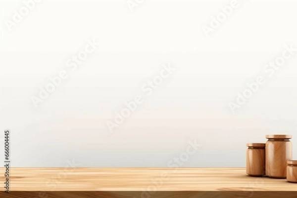 Fototapeta Wood table top on white background with product display concept, Empty wooden table floor, 3D