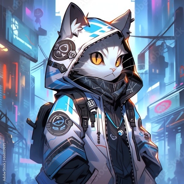 Fototapeta サイバーパンク風　猫 | Generative AI