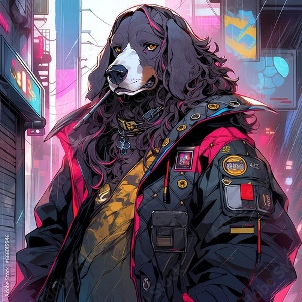 Fototapeta サイバーパンク風　犬 | Generative AI