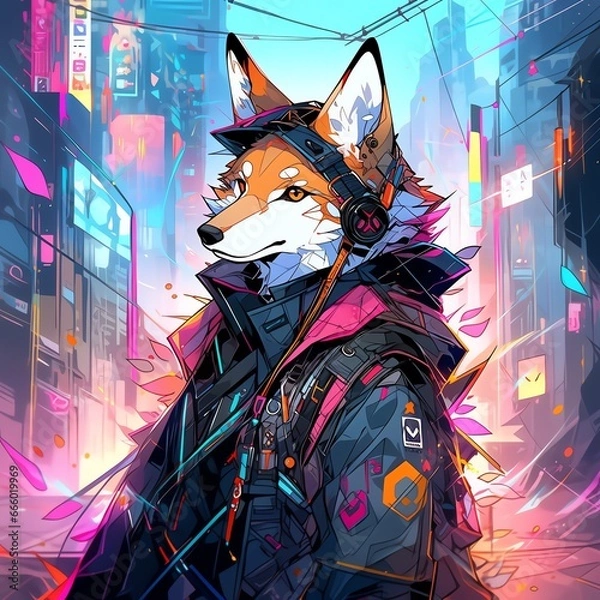 Fototapeta サイバーパンク風　キツネ | Generative AI