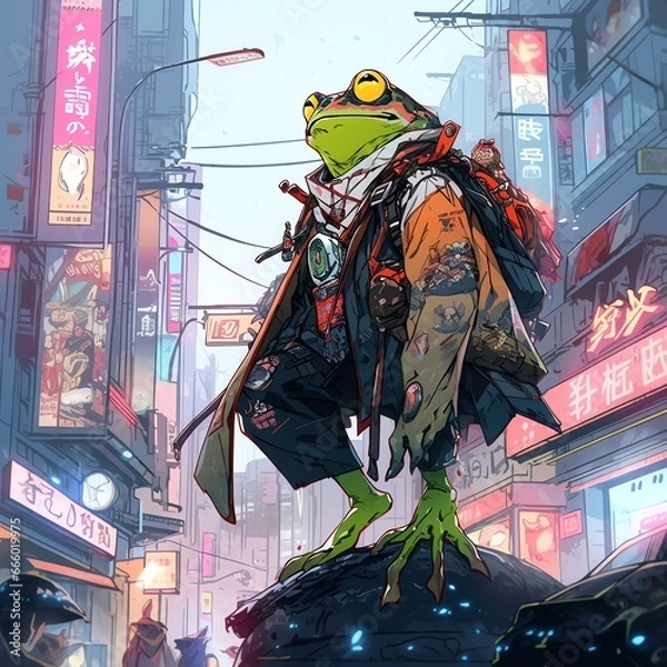 Fototapeta サイバーパンク風　カエル | Generative AI