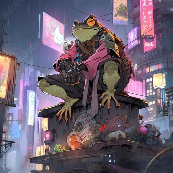 Fototapeta サイバーパンク風　カエル | Generative AI