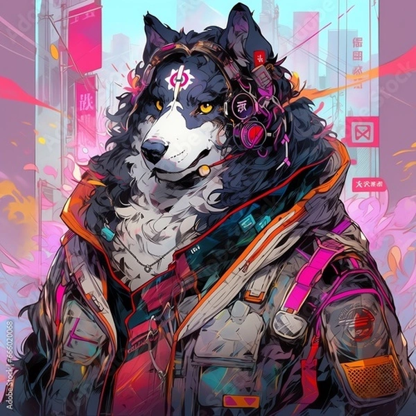 Fototapeta サイバーパンク風　犬 | Generative AI