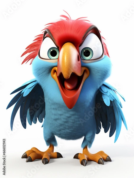 Obraz An Angry 3D Cartoon Macaw on a Solid Background