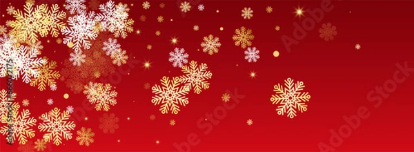 Fototapeta Golg Snowfall Vector Panoramic Red Background.