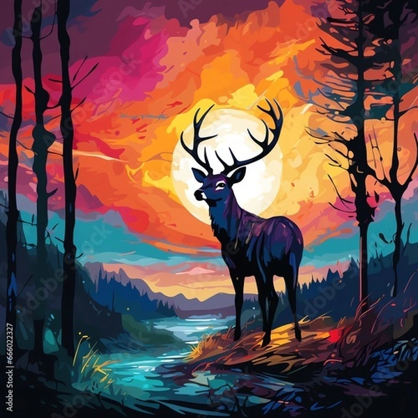 Fototapeta 夕暮れと鹿 | Generative AI
