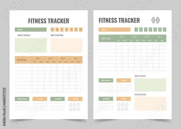 Fototapeta Fitness Planner, Modern Planner Template Set, Vector Planner
