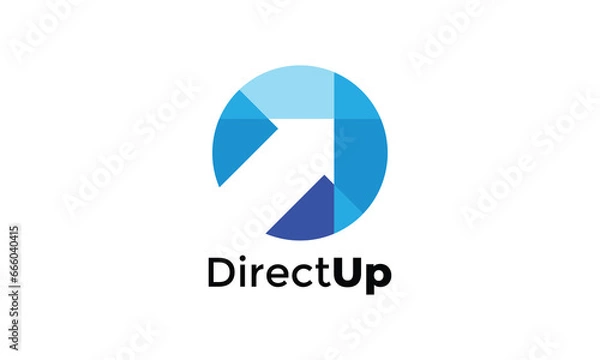 Obraz Circle arrow up logo vector minimalist design blue round concept growth progress business company simple image art modern