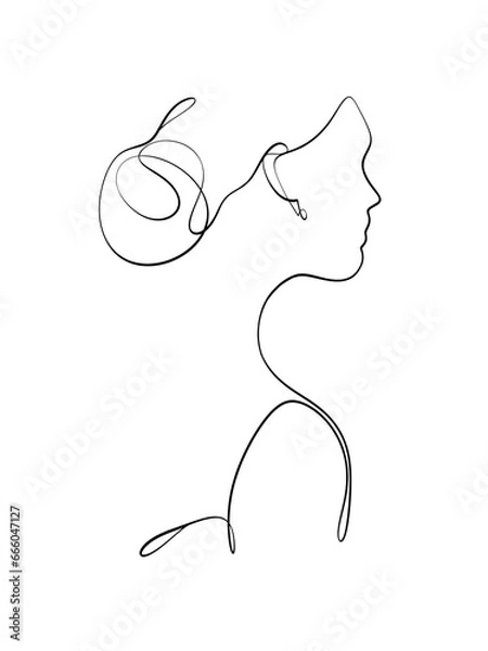 Obraz A portrait of a woman is drawn in single line style. Printable art.