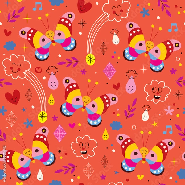 Fototapeta Butterflies nature seamless pattern