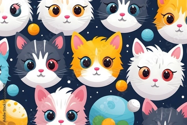 Fototapeta cute cat doodle pattern cartoon