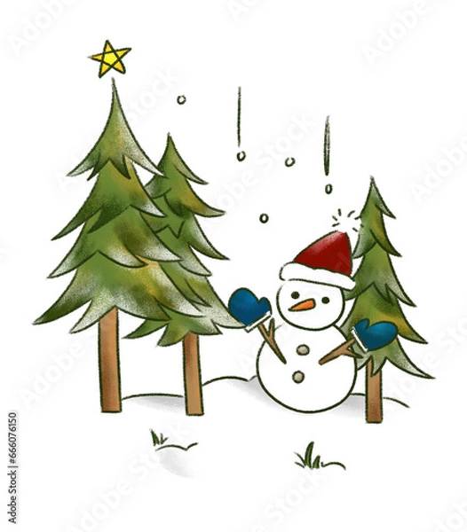 Obraz クリスマスツリーと雪だるま