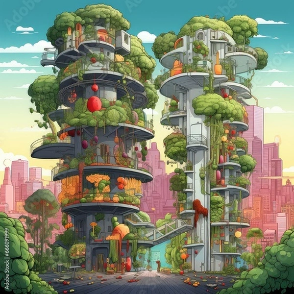 Obraz Rise of Agriculture: Illustration of Vertical Farming Innovation
