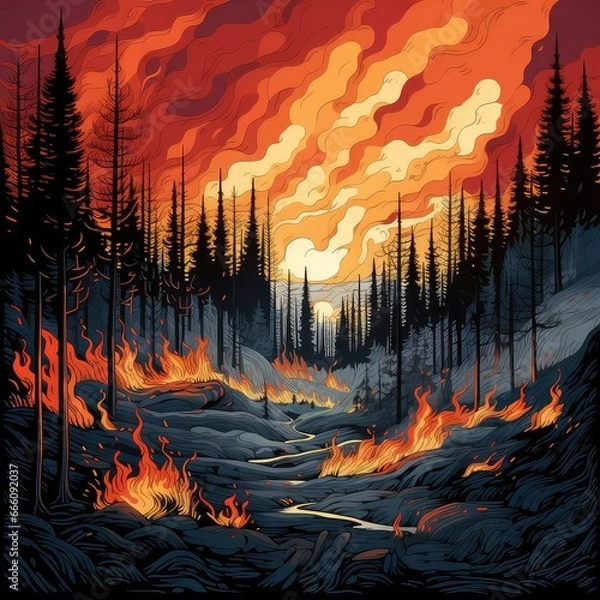 Obraz Devastation Unleashed: Illustration of Wildfires