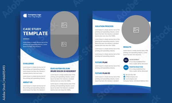 Fototapeta Case Study Template | Business Case Study Booklet Layout with blue elements | Double Side Flyer Template