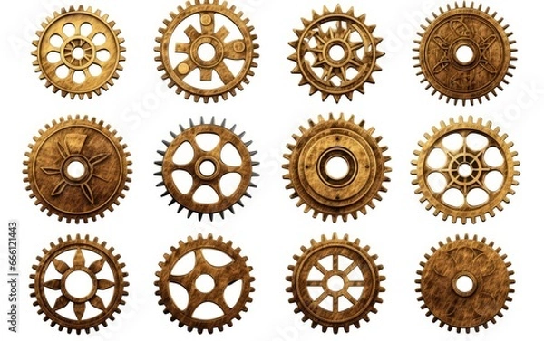 Obraz Cogwheels and gears are isolated on white background. Yellow Machine gear,