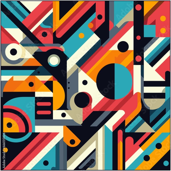 Obraz Bauhaus style art Vector Pattern. Simple Composition With Geometric shapes combination neo geo post. Colorful neo geometric Social media poster. Modern abstract promotional flyer background vector ill