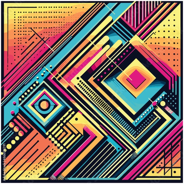 Obraz Bauhaus style art Vector Pattern. Simple Composition With Geometric shapes combination neo geo post. Colorful neo geometric Social media poster. Modern abstract vector