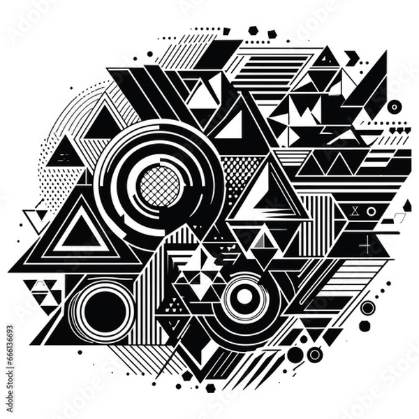 Obraz Bauhaus style art Vector Pattern. Simple Composition With Geometric shapes combination neo geo post. Colorful neo geometric Social media poster. Modern abstract promotional vector illustration