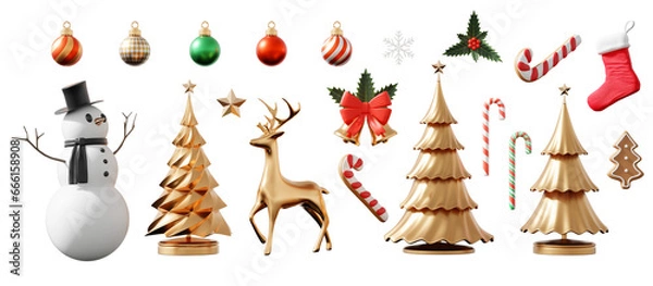 Obraz Christmas decorations isolated on white background 3d rendering