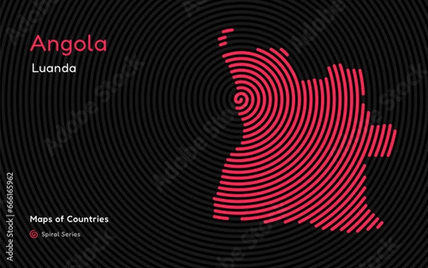Fototapeta Abstract Map of Angola in a Circle Spiral Pattern with a Capital of Luanda. African Set.