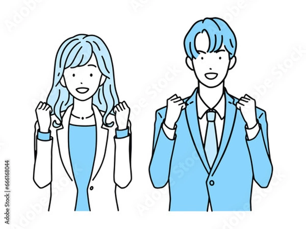 Obraz ガッツポーズをして喜ぶビジネスパーソン　男性＆女性