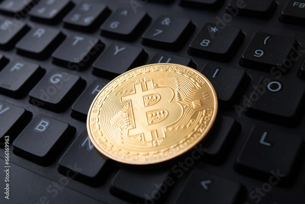 Obraz Cryptocurrency trading concept bitcoin on keyboard